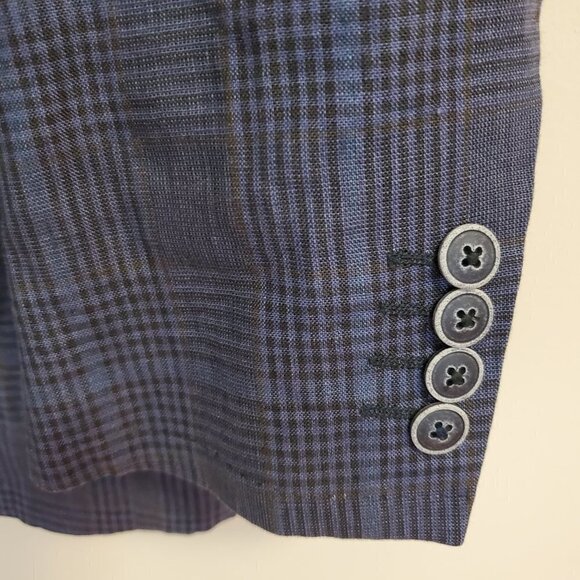 Bugatchi 2 button Linen Blazer Mens Size 42 Running Plaid Blue Gray double vent - Picture 3 of 13